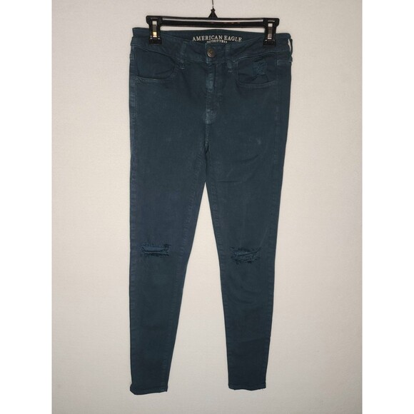 American Eagle Teal Jegging Jeans Stretch Distressed Womens Size 6 - Picture 1 of 10